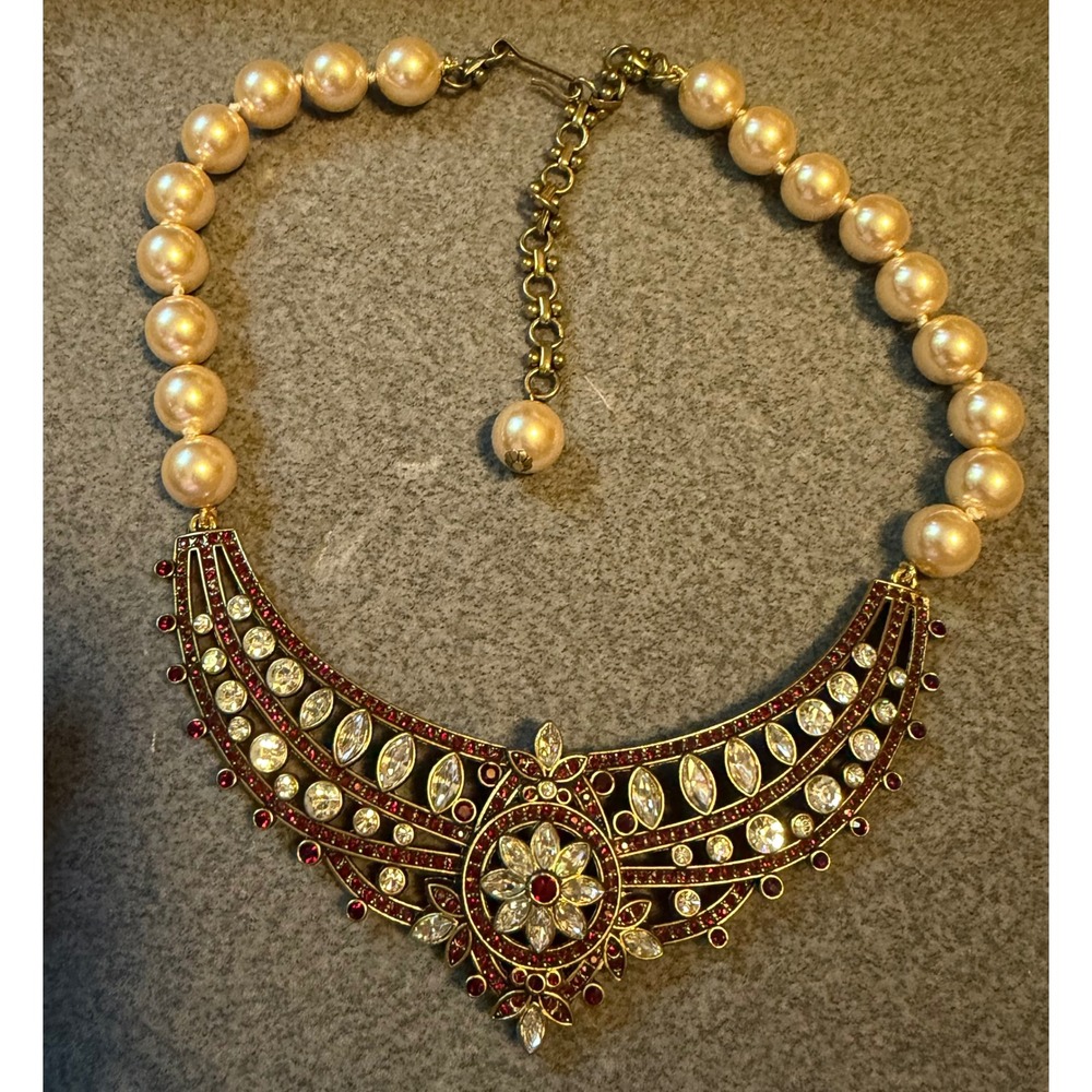Heidi Daus Necklace Swarovski Crystals Red Pearls